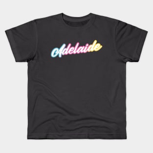 Adelaide: Australian city name in white script font on funky bright background Kids T-Shirt